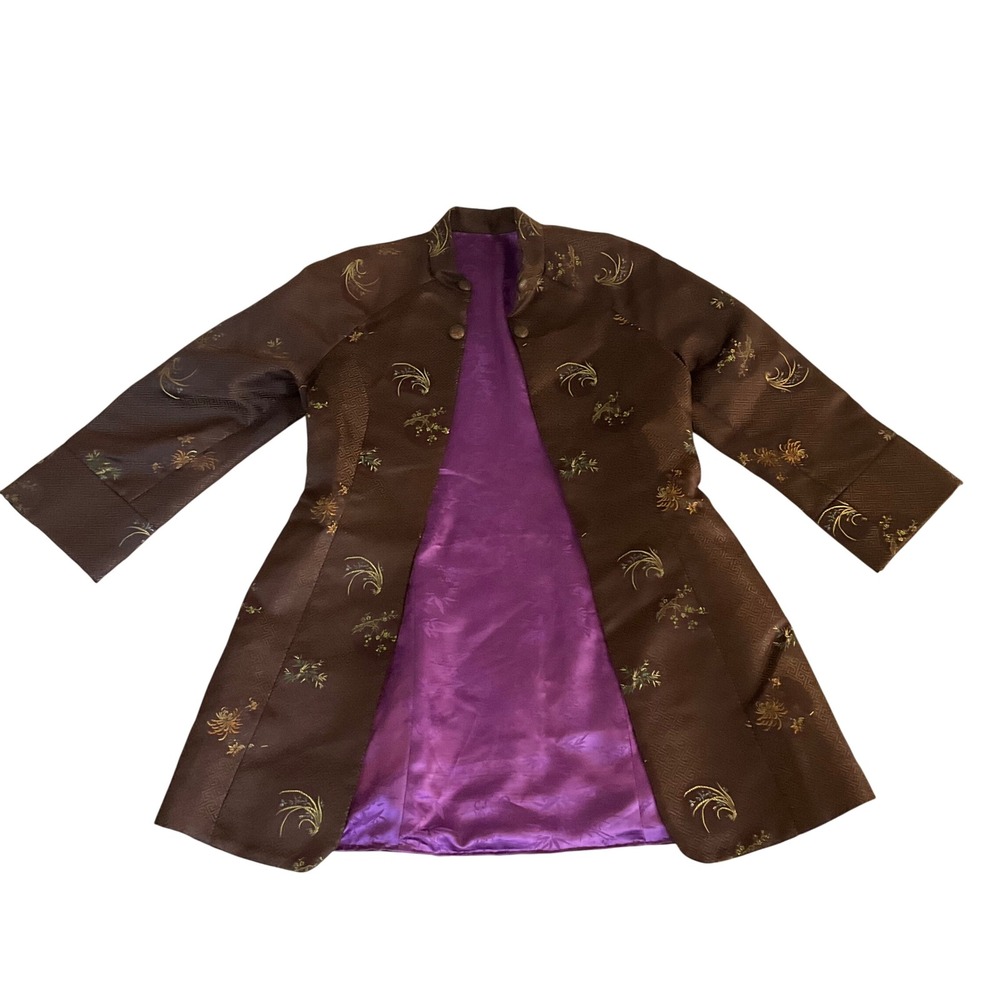 Unbranded Jacket Womens Small Brown Gold Floral Embroidered Mandarin Collar